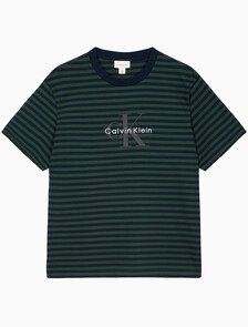 Buy 남성 스트라이프 모노그램 로고 반팔 티셔츠 in color Navy