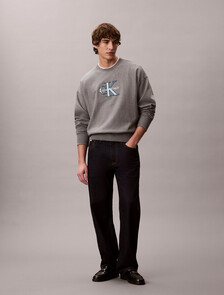 Buy 남성 프리미엄 트라이컬러 모노로고 크루넥 스웨트셔츠 in color MEDIUM GREY HEATHER