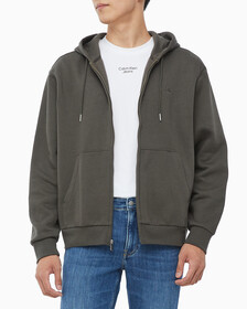 Buy 남성 아카이브 로고 플리스 집업 후디 in color CHARCOAL
