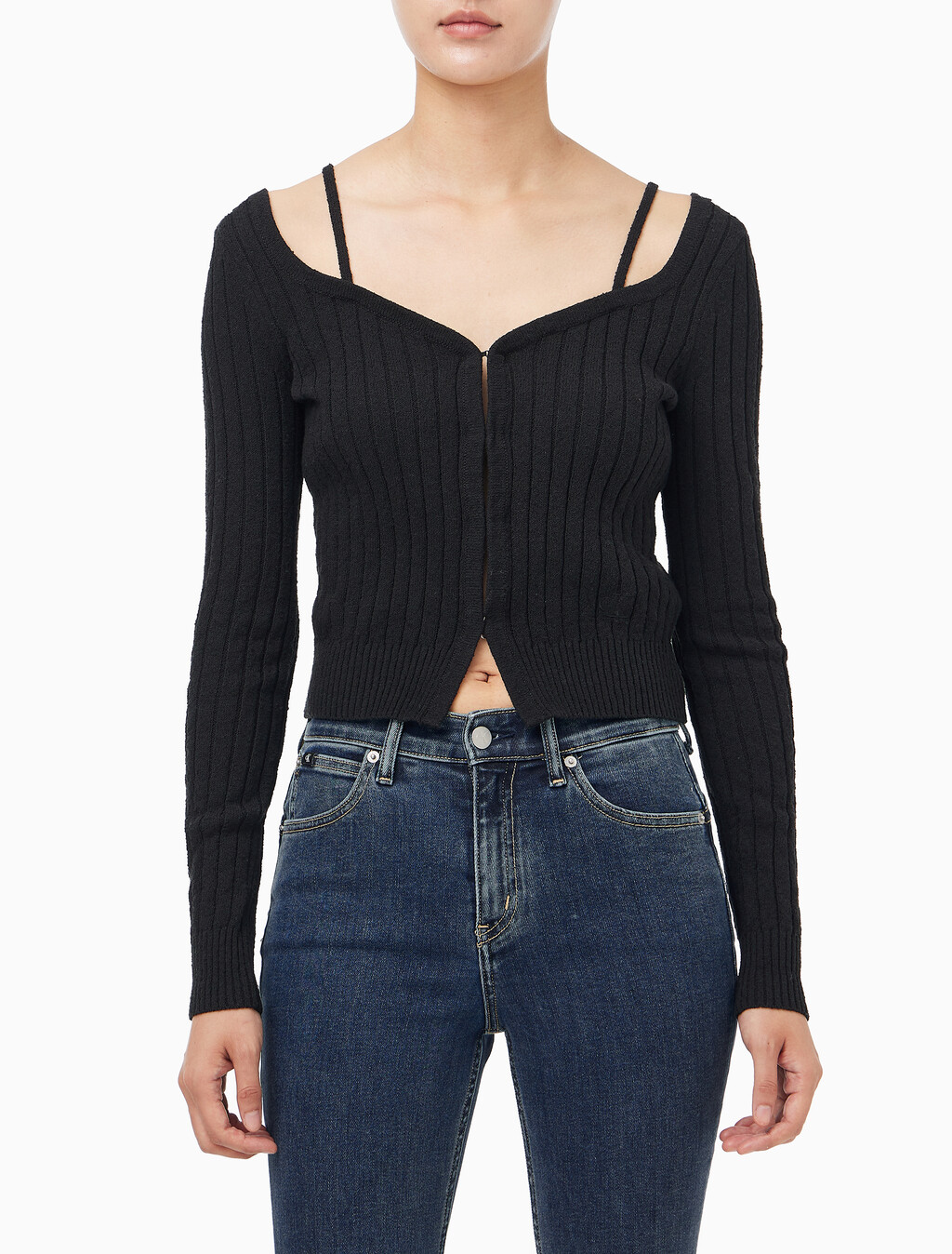 Buy 여성 L/S 스트랩 가디건 in color BLACK