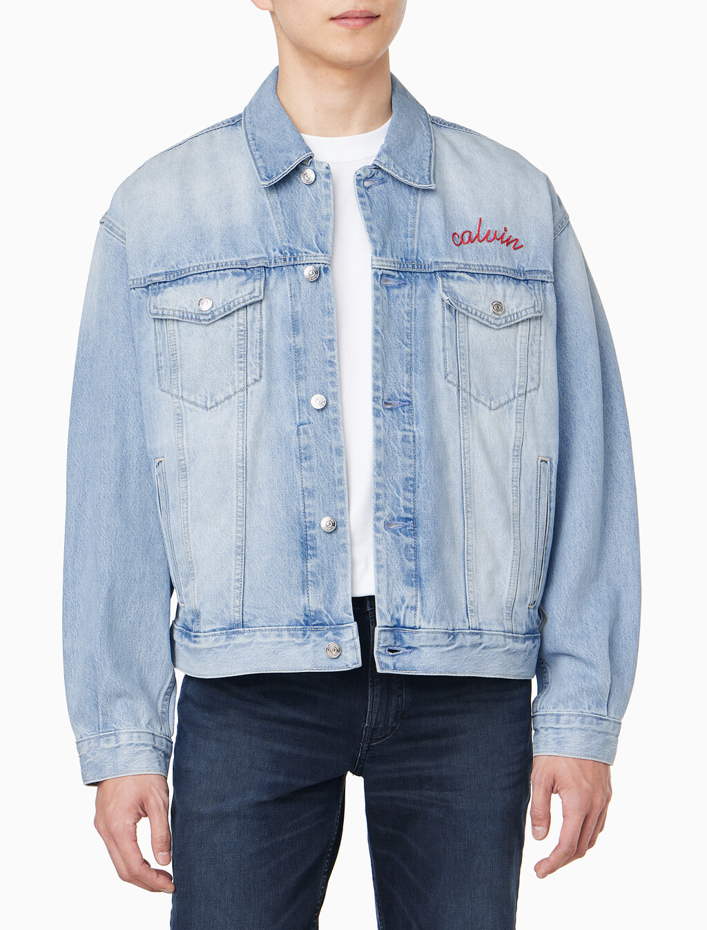 Buy 남성 90's 릴렉스핏 라이트블루 자수 데님 자켓 in color REFLECTION BLUE