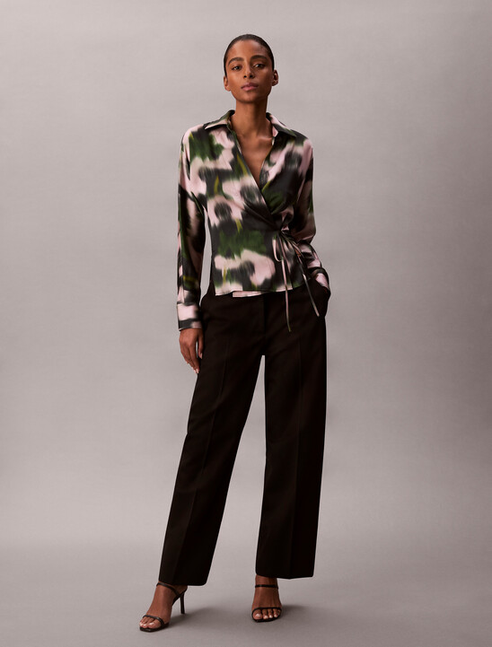 여성 프린티드 사틴 탑