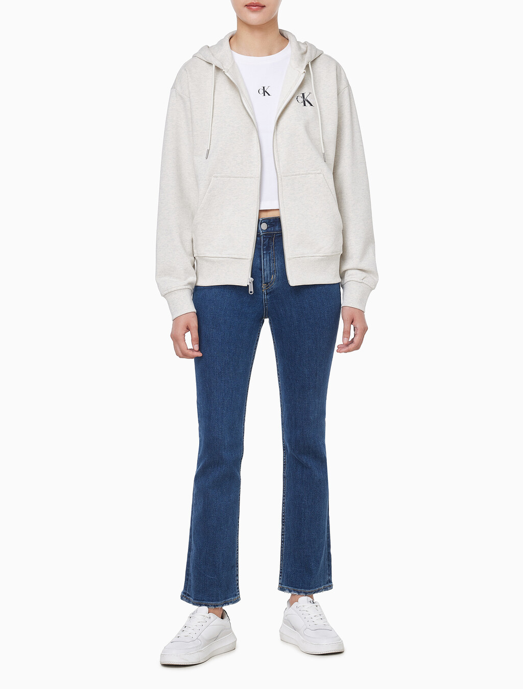 Buy 여성 모노그램 프렌치 태리 풀집업 후디 in color VANILLA HEATHER