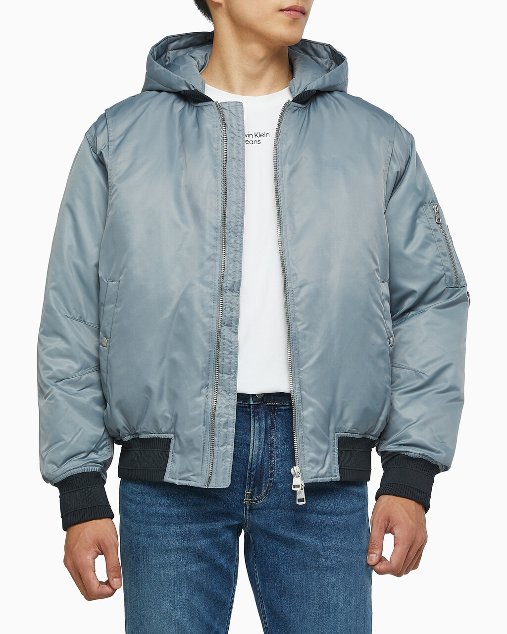 Buy 남성 후디 보머 다운 자켓 in color GREY
