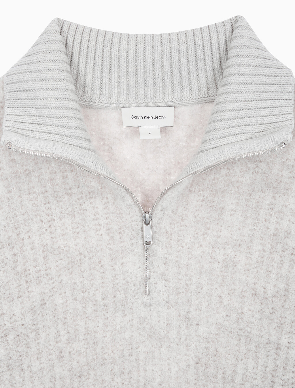 Buy 여성 크롭 하프 집 울 스웨터 in color LIGHT GREY HEATHER