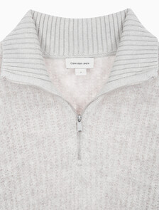Buy 여성 크롭 하프 집 울 스웨터 in color LIGHT GREY HEATHER