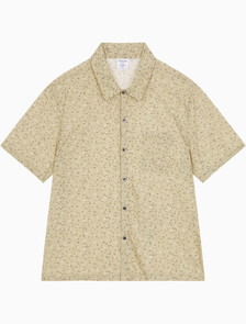 Buy 남성 우븐 비스코스 라운지 숏슬리브 버튼다운 탑 in color YELLOW