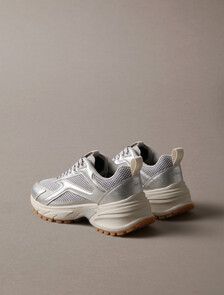 Buy 여성 하이크 러너 CK 스트라이프 메쉬 레더 메탈 스니커즈 in color Silver/Dk Ecru/Light Gum