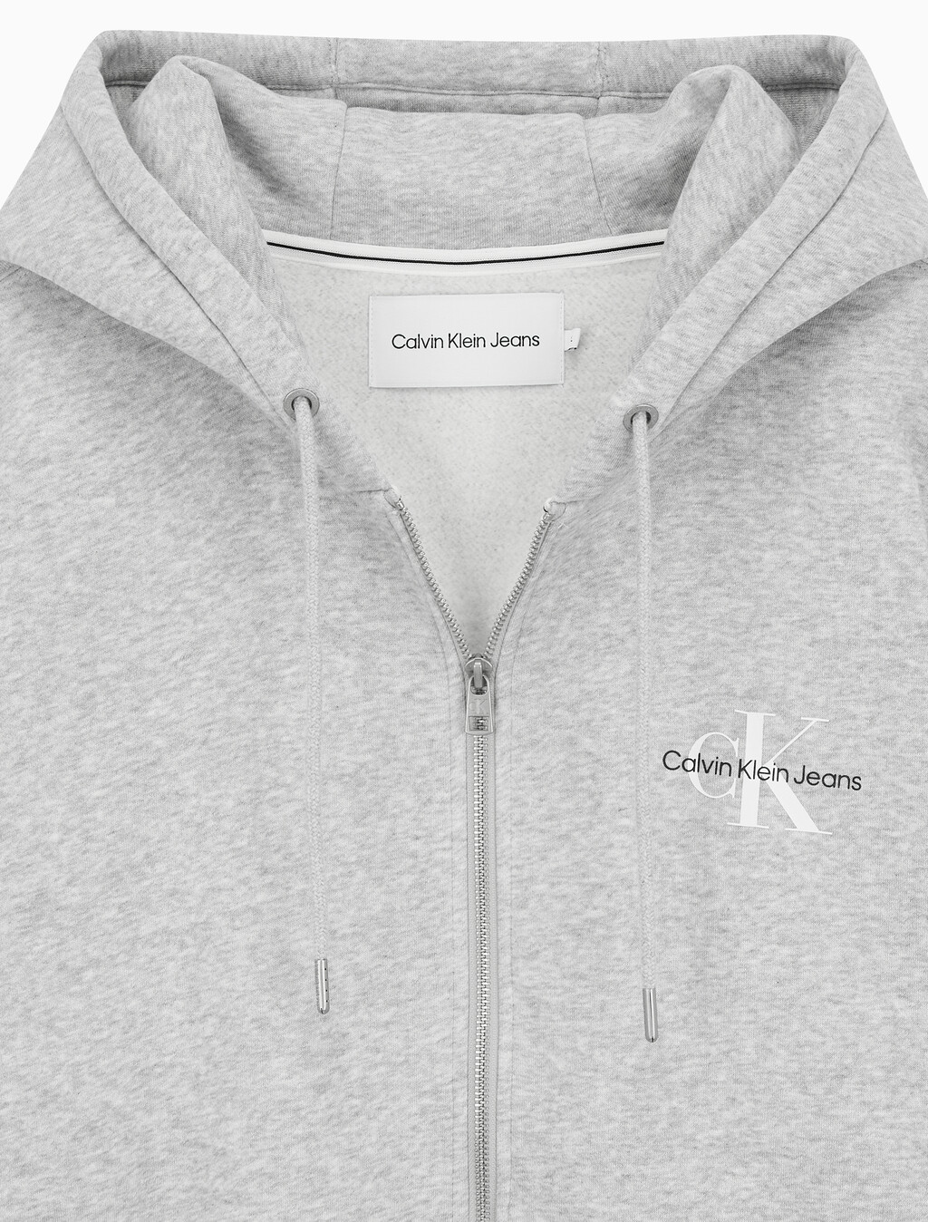 Buy 남녀공용 릴렉스핏 모노그램 집업 후디 in color LIGHT GREY HEATHER