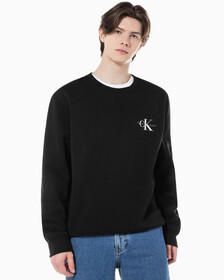 Buy 남녀공용 릴렉스핏 스몰 모노그램 로고 기모 스웨트셔츠 in color CK BLACK