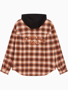 Buy 남성 롱슬리브 후디 플래드 오버셔츠 in color DARK BROWN