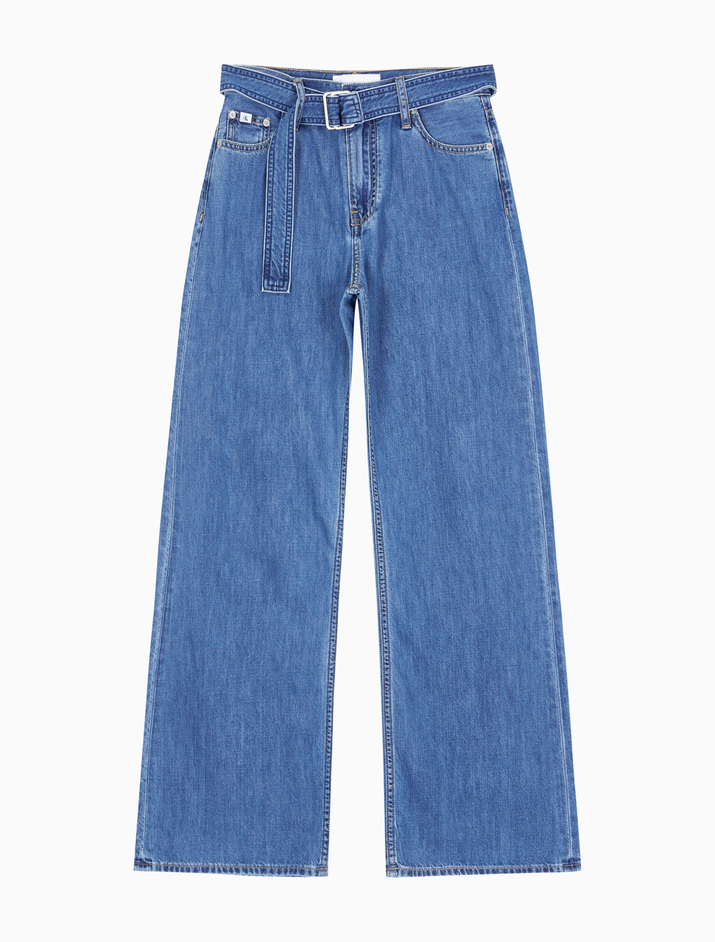 Buy 여성 하이라이즈 와이드핏 미드블루 데님 in color MID BLUE BACK EMBRO