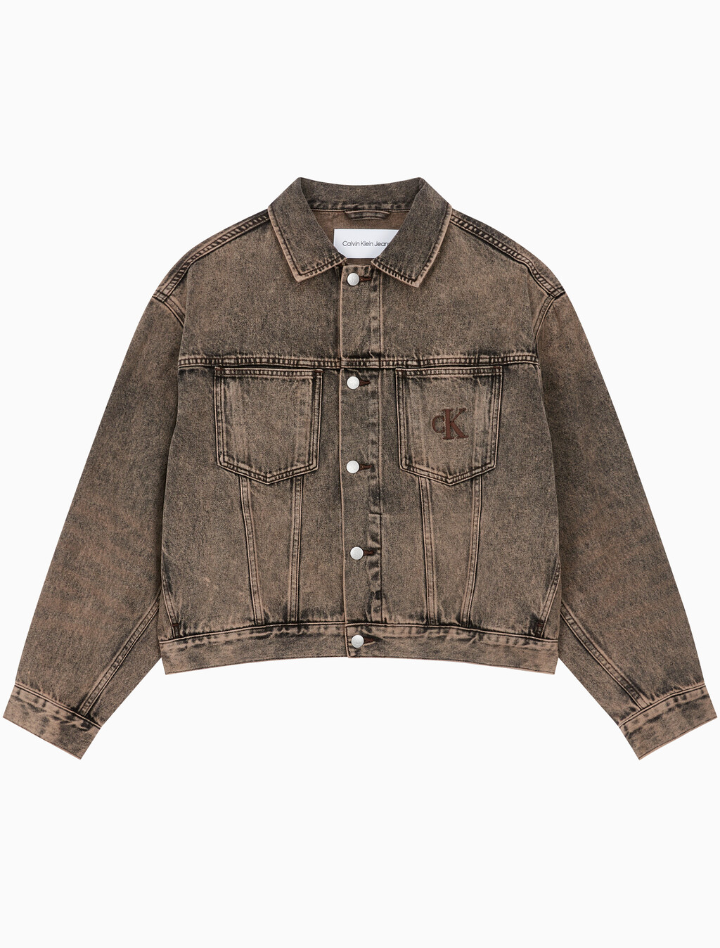 Buy 남성 박시 데님 자켓 in color MID BLUE BACK EMBRO