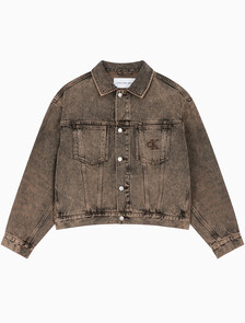 Buy 남성 박시 데님 자켓 in color MID BLUE BACK EMBRO