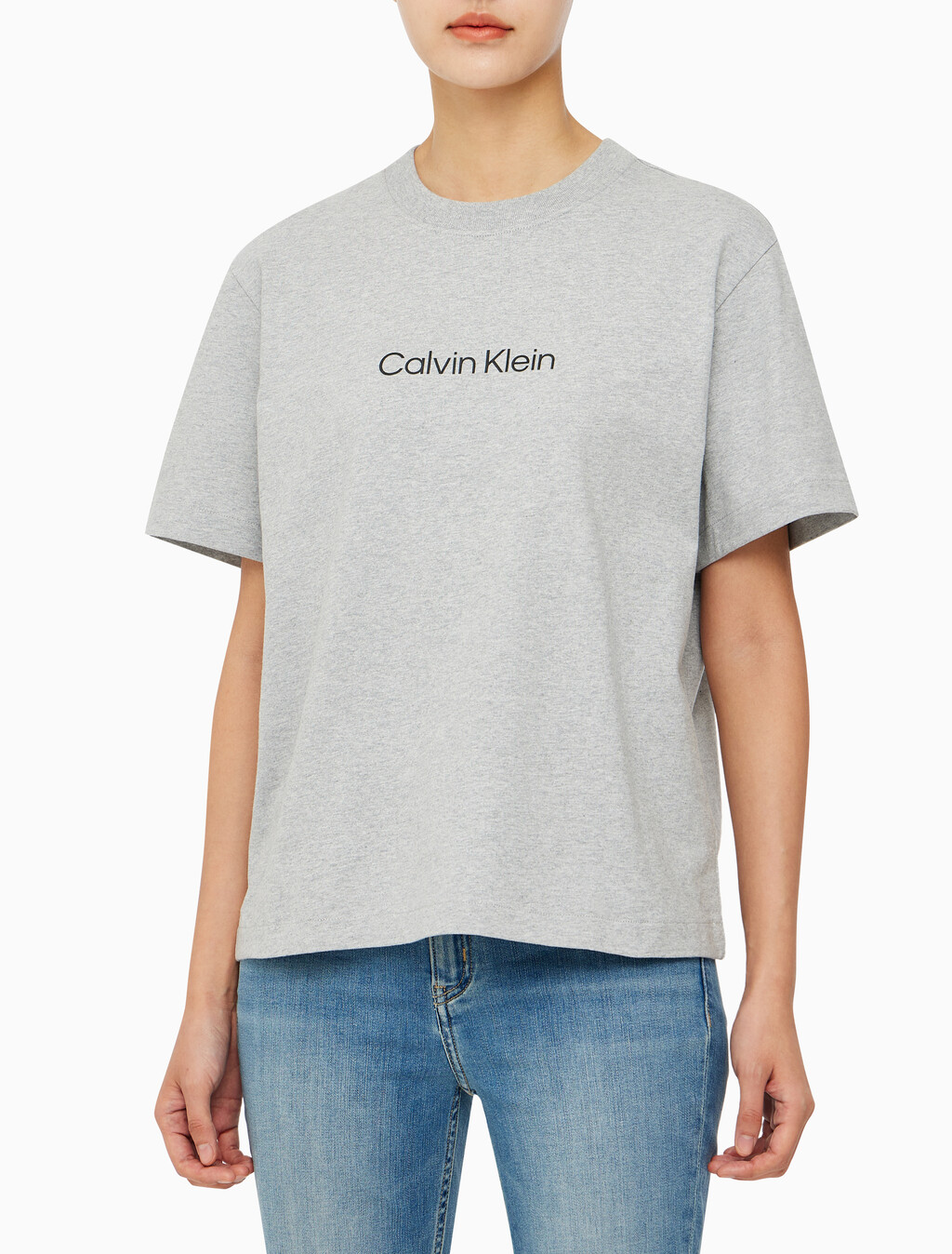 Buy 여성 릴렉스드 스탠다드로고 크루넥 반팔 티셔츠&nbsp; in color GREY HEATHER