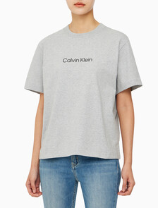 Buy 여성 릴렉스드 스탠다드로고 크루넥 반팔 티셔츠&nbsp; in color GREY HEATHER