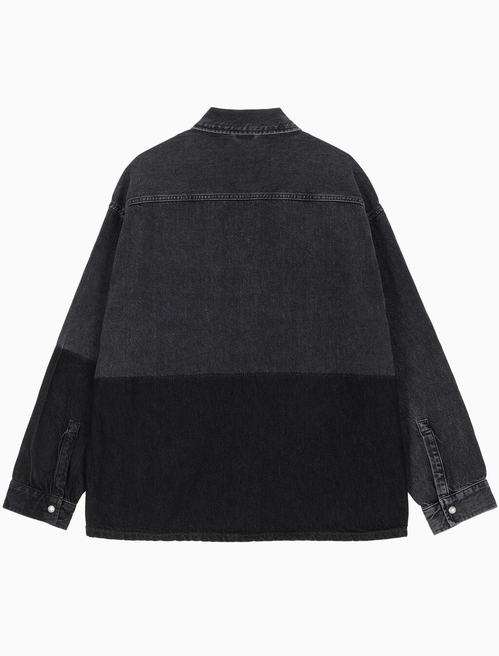 Buy 남성 오버사이즈 유틸리티 블랙 데님 셔츠 재킷 in color GREY STEPPED RELEASE HEM