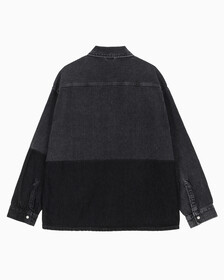 Buy 남성 오버사이즈 유틸리티 블랙 데님 셔츠 재킷 in color GREY STEPPED RELEASE HEM