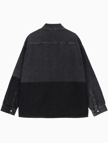 Buy 남성 오버사이즈 유틸리티 블랙 데님 셔츠 재킷 in color GREY STEPPED RELEASE HEM