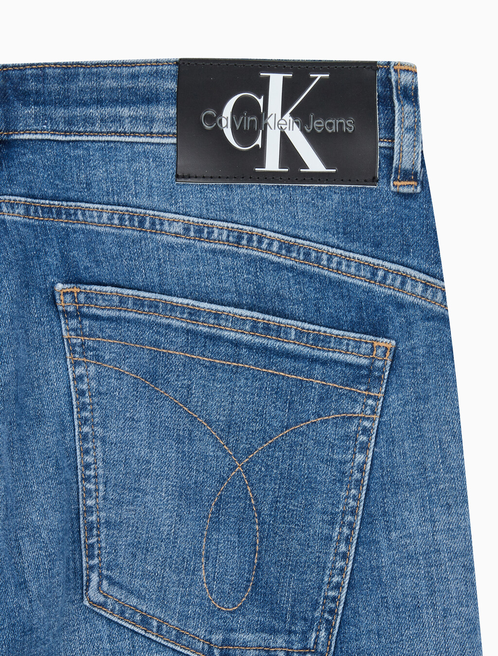 Buy 남성 바디 테이퍼핏  미드블루 이탤리언 데님 in color MID BLUE BACK EMBRO