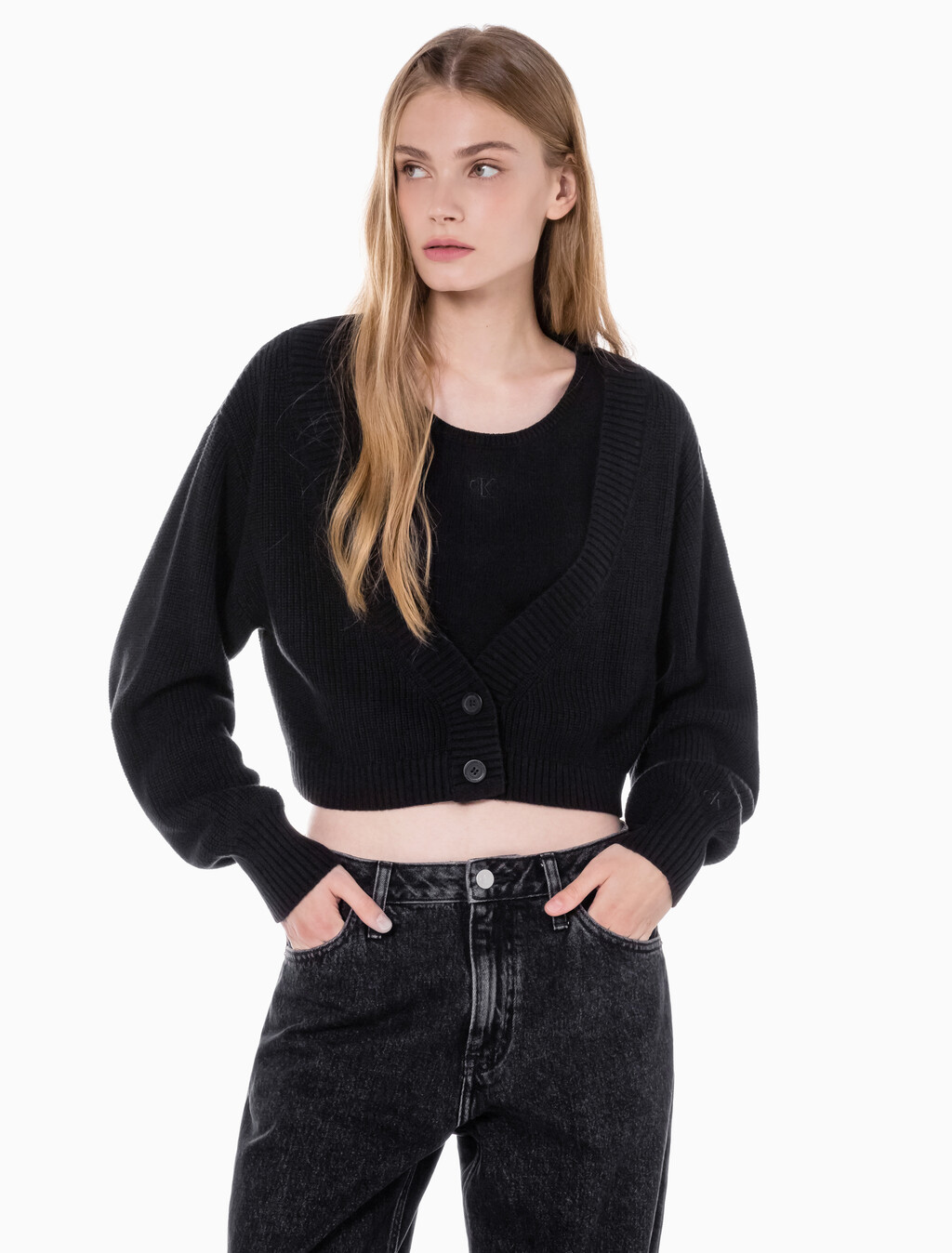 Buy 여성 투인원 패션 가디건 in color CK BLACK