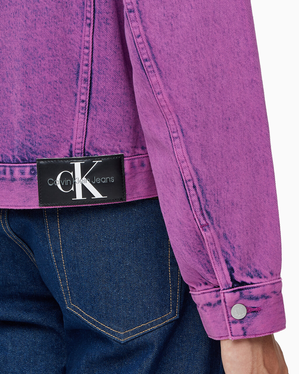 Buy 남성 박시 데님 자켓 in color MID BLUE BACK EMBRO