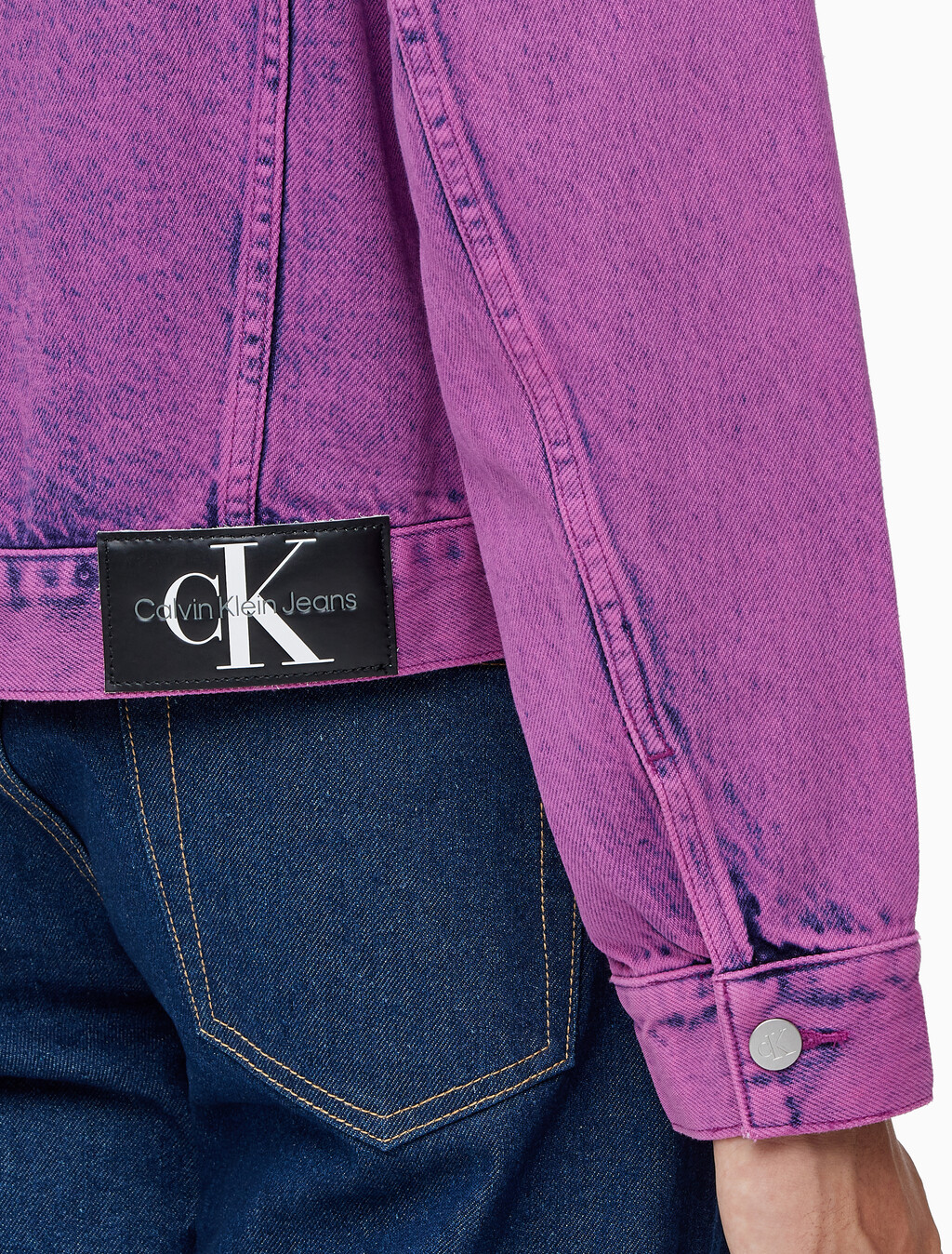 Buy 남성 박시 데님 자켓 in color MID BLUE BACK EMBRO