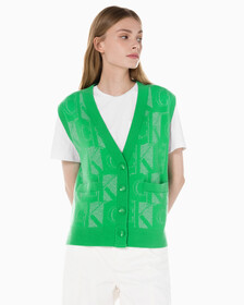 Buy 여성 프리미엄 라인 메탈릭 올오버프린트 베스트 in color GREEN
