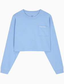 Buy 여성 CK 베이직 라운지 로고 져지 크롭 롱슬리브 in color Light Blue