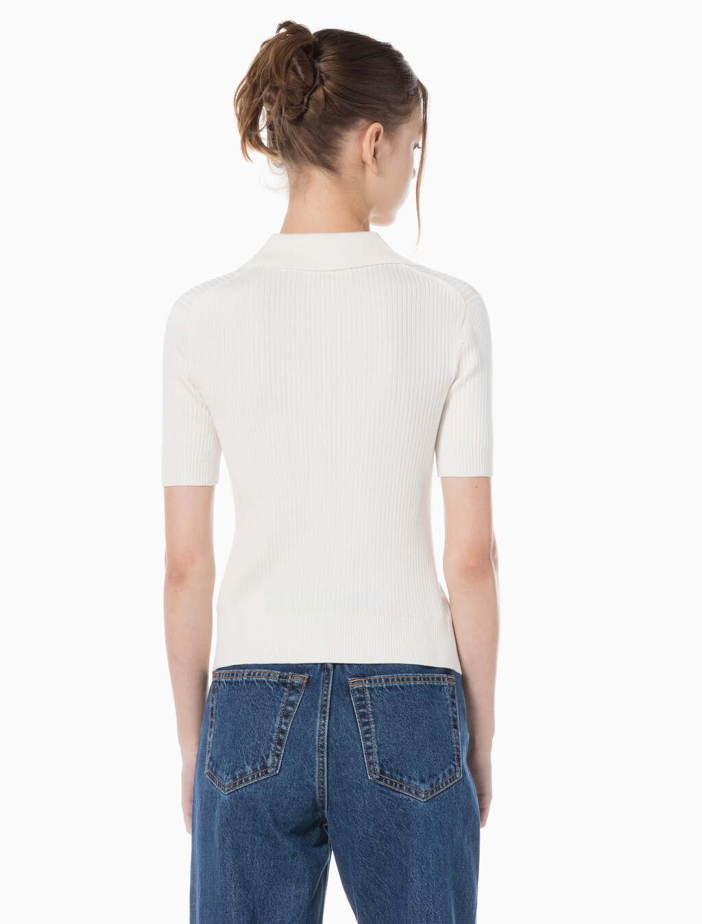 Buy 여성 반팔 집 폴로 스웨터 in color WHITE