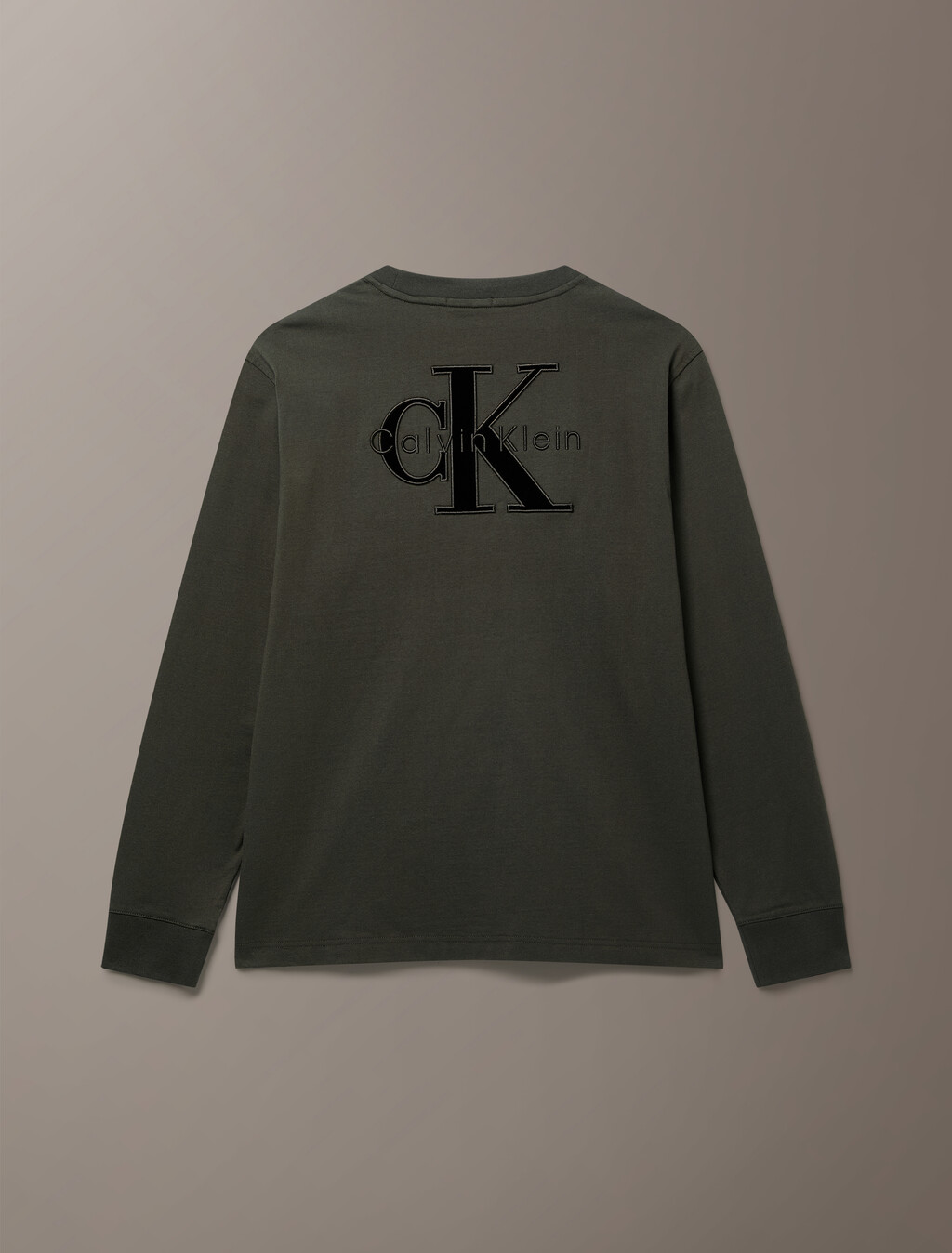 Buy 남성 릴렉스 벨벳 백 모노로고 그래픽 긴팔 티셔츠 in color Green Stone 