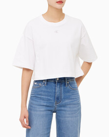 Buy 여성 그래픽 크롭 반팔 티셔츠 in color BRIGHT WHITE