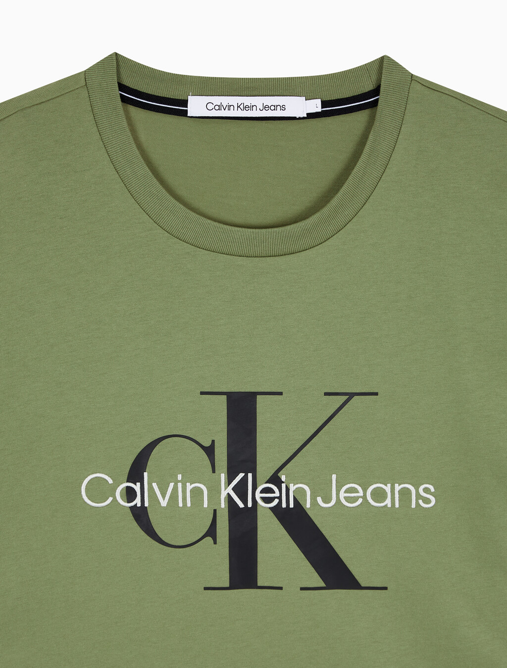 Buy 남성 레귤러핏 모노그램 엠브로이더리 로고 반팔 티셔츠  in color KHAKI