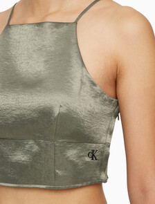 Buy 여성 사틴 스트랩피 탑 in color DUSTY OLIVE