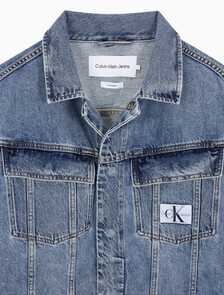 Buy 남성 박시 데님 자켓 in color MID BLUE BACK EMBRO