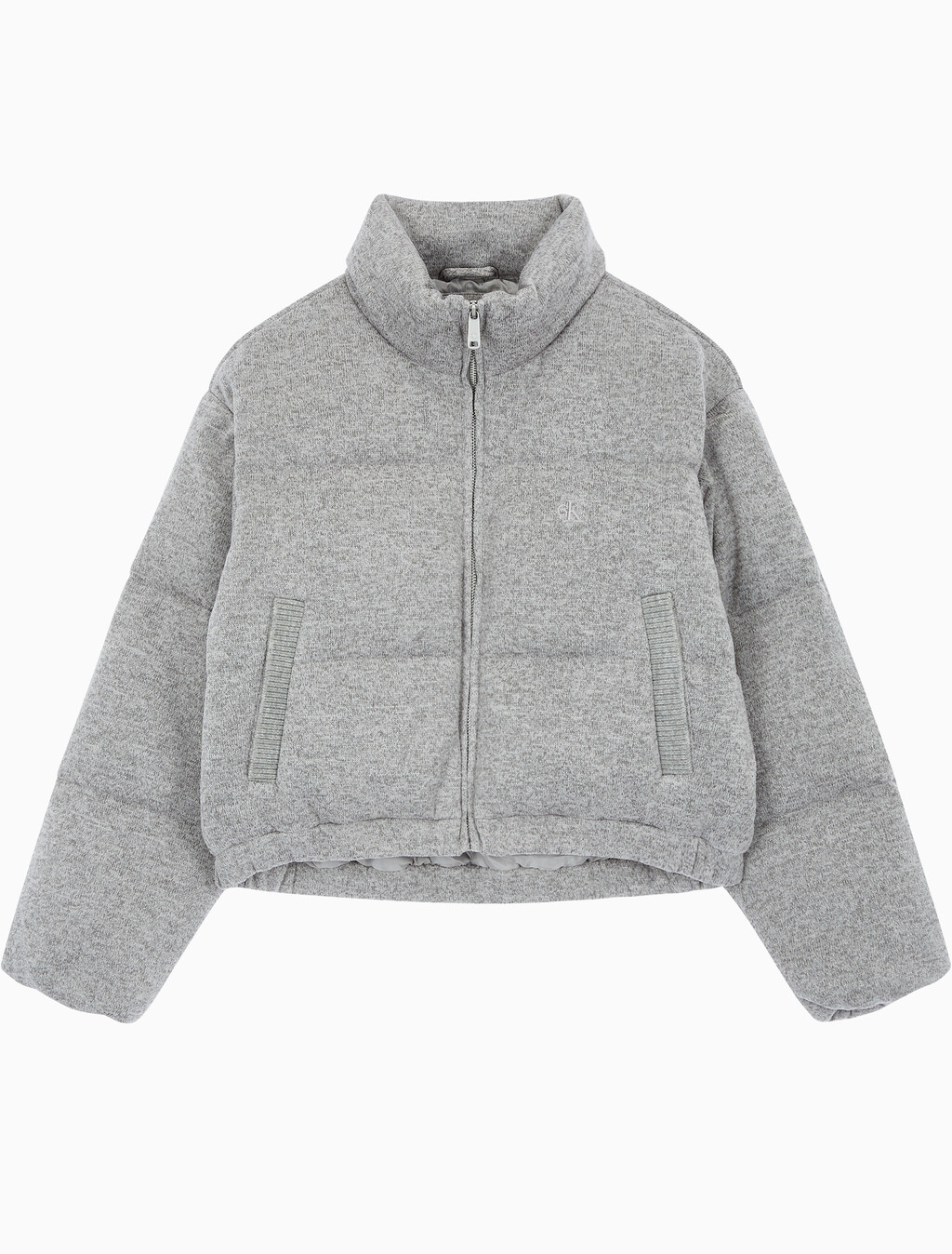 Buy 여성 크롭 니트 다운 푸퍼 in color GREY