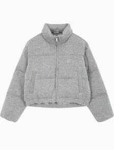 Buy 여성 크롭 니트 다운 푸퍼 in color GREY