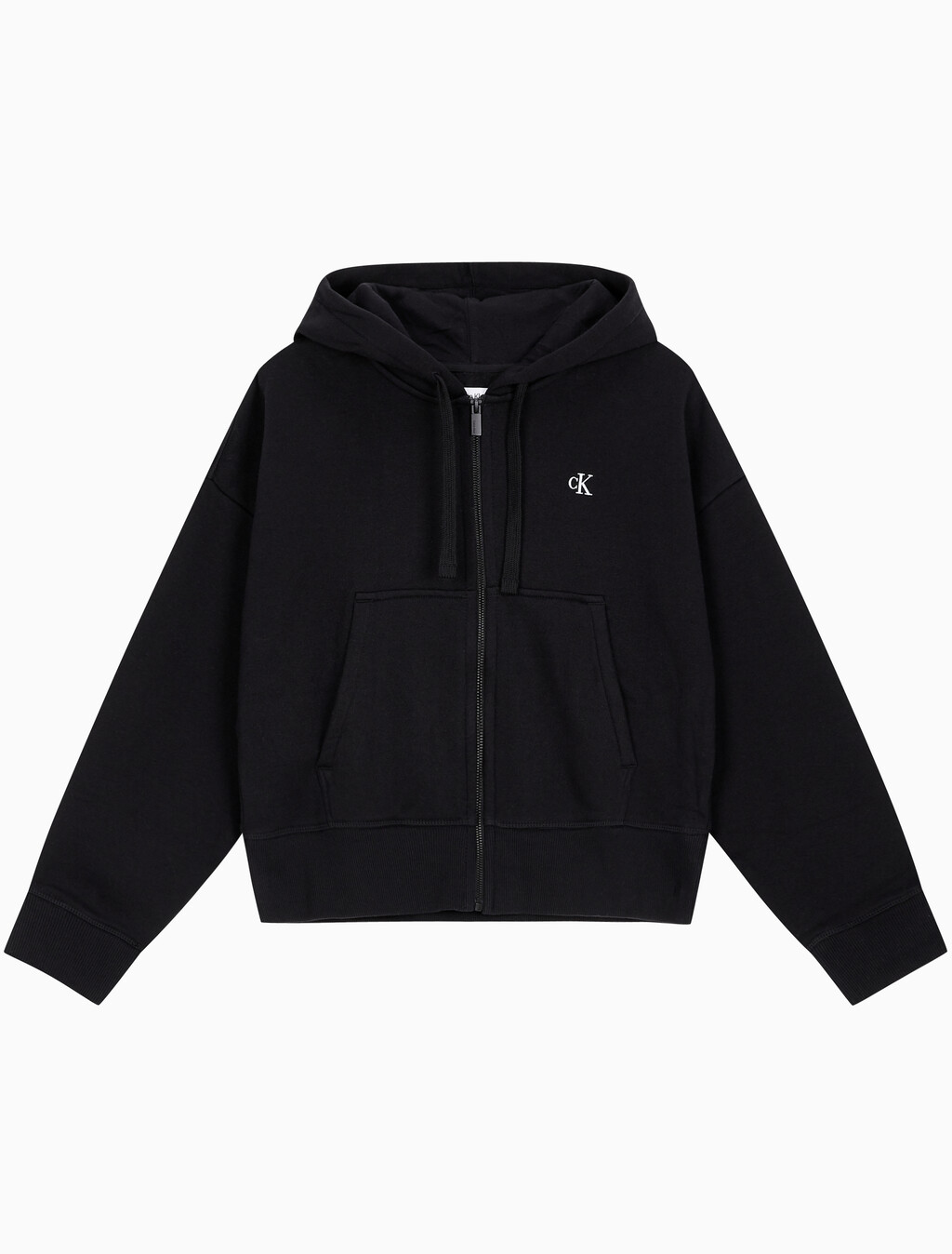 Buy 여성 아카이브 릴렉스핏 CK 스몰 로고 크롭 기모 후드 집업 in color BLACK BEAUTY