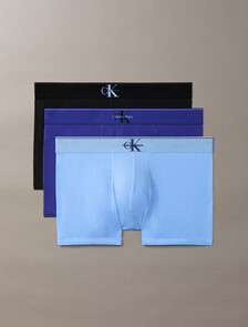 Buy 남성 CK 그래픽 코튼 트렁크 3PK in color Black / Blue / Light Blue