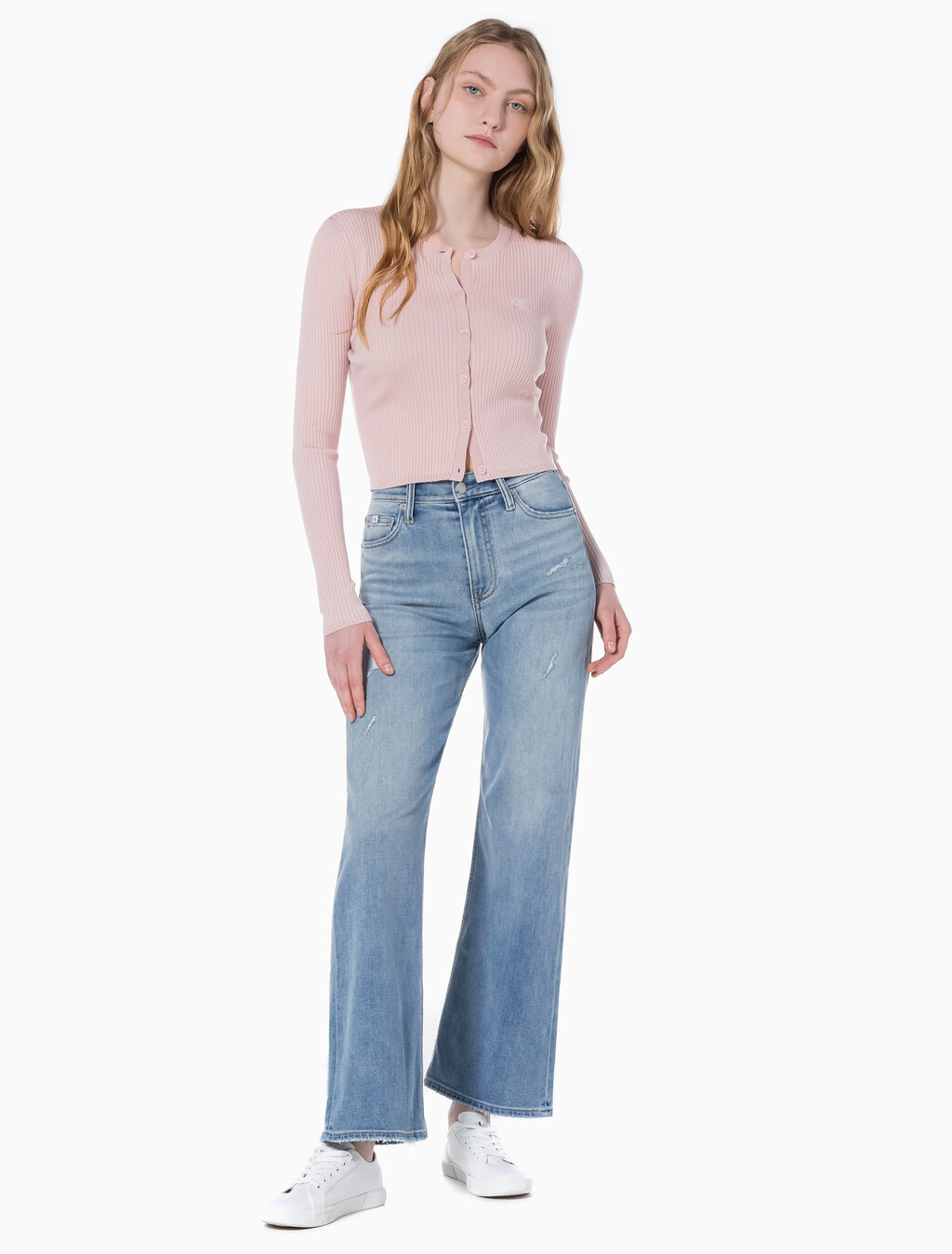 Buy 여성 하이라이즈 와이드핏 라이트블루 37.5 기능성 데님 in color CHALKY BLUE