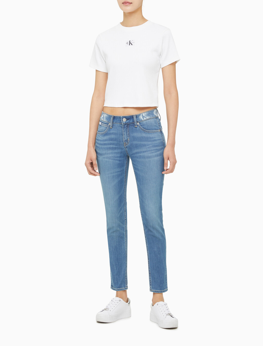 Buy 여성 바디핏 미드블루 앵클 데님 in color MID BLUE BACK EMBRO