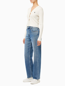 Buy 여성 하이라이즈 루즈핏 미드블루 데님 in color MID BLUE BACK EMBRO