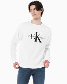 Buy 남성 레귤러핏 모노그램 로고 기모 스웨트셔츠 in color BRIGHT WHITE
