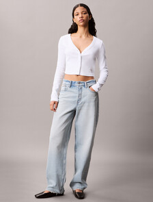 Buy 여성 우븐라벨 베이비립 가디건 in color BRILLIANT WHITE