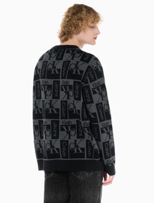 Buy 남성 릴렉스 핏 AOP 로고 스웨터 in color CK BLACK