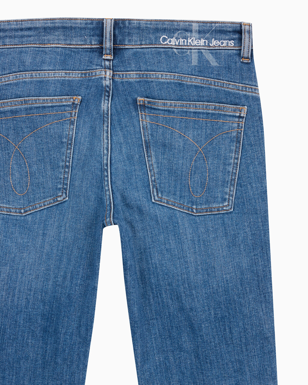 Buy 남성 바디 테이퍼핏 기모 미드블루 데님 in color MID BLUE BACK EMBRO