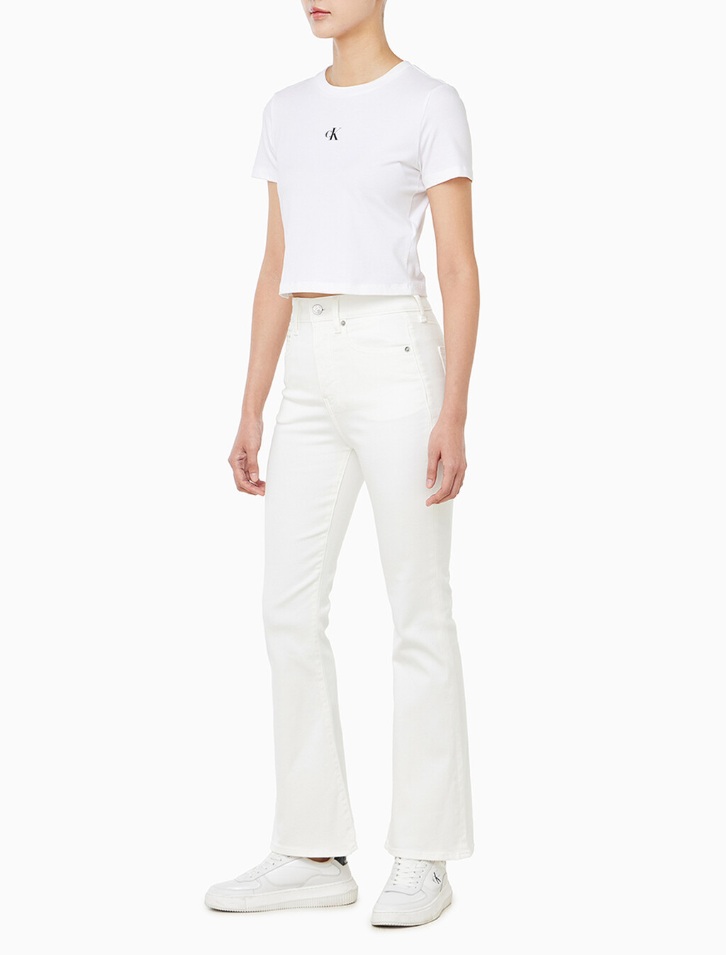 Buy 여성 하이라이즈 플레어 데님 in color WHITE