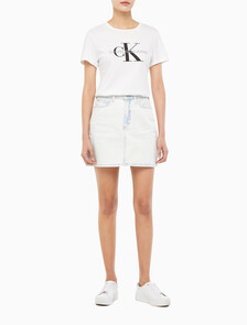 Buy 여성 하이라이즈 미니 데님 스커트 in color CHALKY BLUE