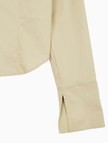 Buy 여성 지퍼 코튼 롱 슬리브 탑 in color PALE KHAKI