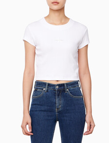 Buy 여성 모노그램 베이비 반팔 티셔츠 in color BRILLIANT WHITE